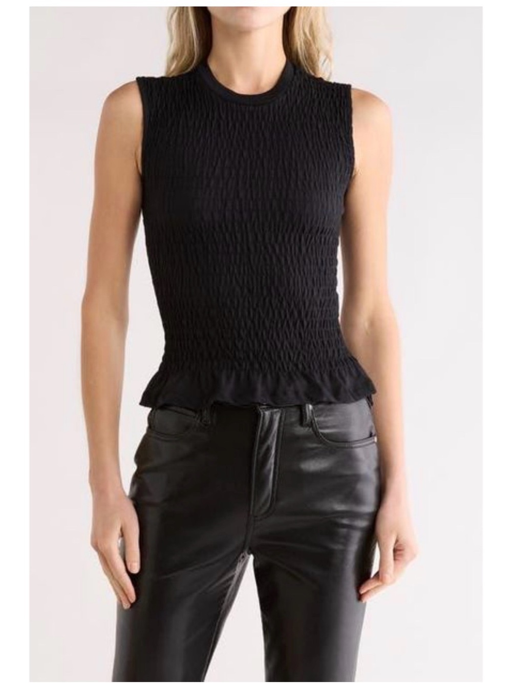 AllSaints Black Smocked Ruffle Hem Sleeveless Tank